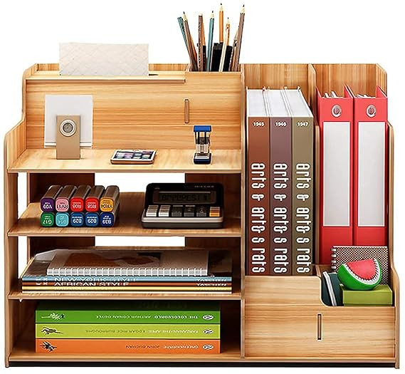 Wooden Desk Organiser For Office, Multi Functional Desktop Organiser. Storage For File,Pen,Tissue,Printer Paper, Calculatore Etc.