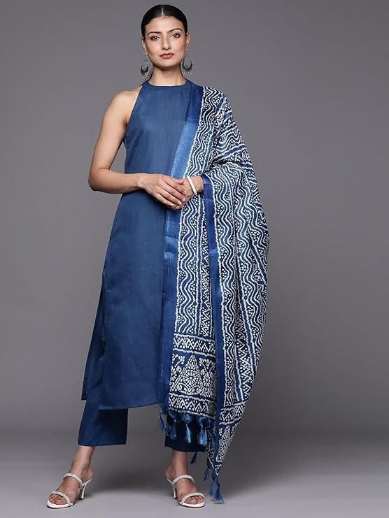aranga Women Blue Solid Kurta Set with Printed Dupatta – Comfortable & Stylish, Party Wear for Women