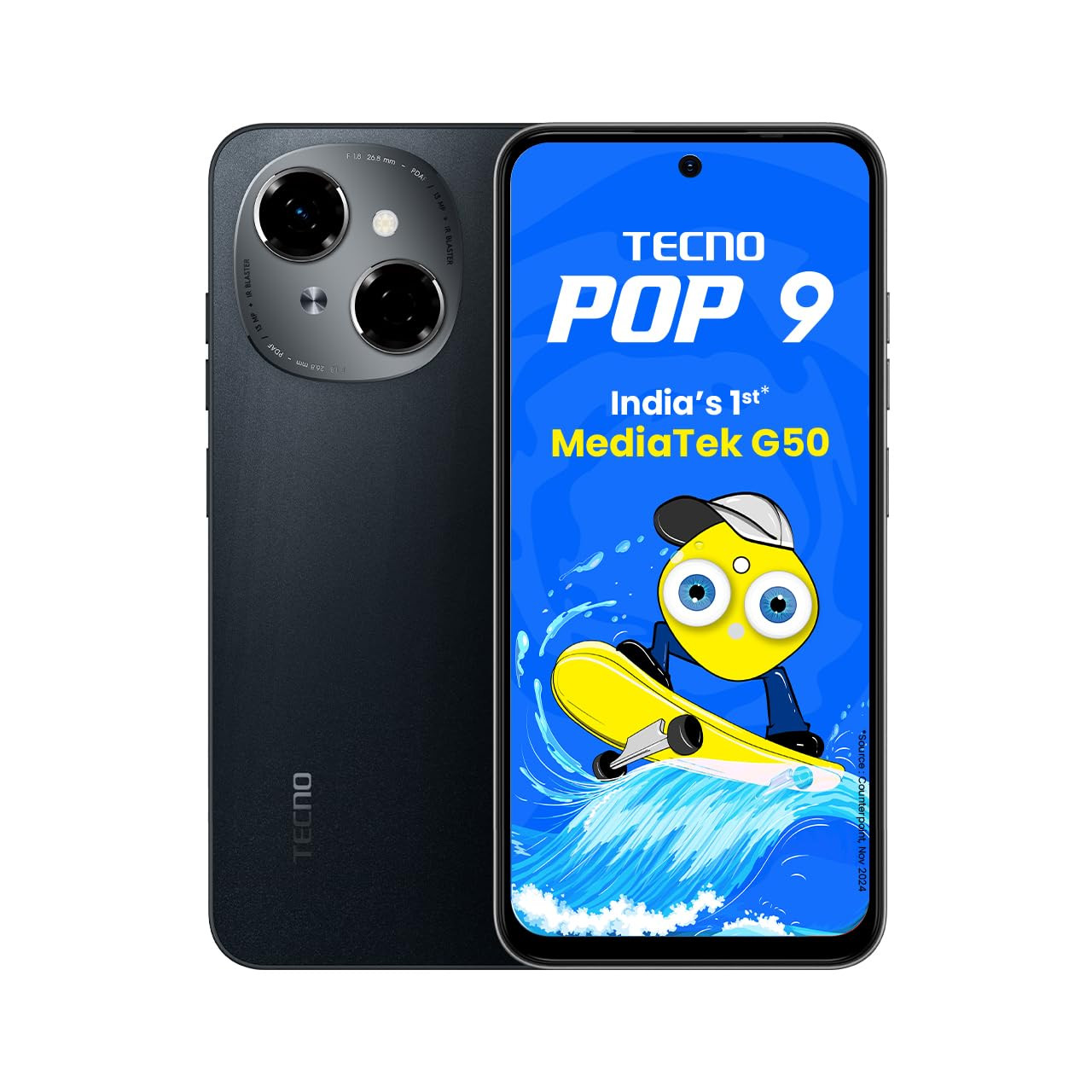 Tecno POP 9 (Startrail Black, 3GB+64GB) |India's 1st Mediatek G50 | IP54 Rated | IR Remote | Dual Speaker with DTS |