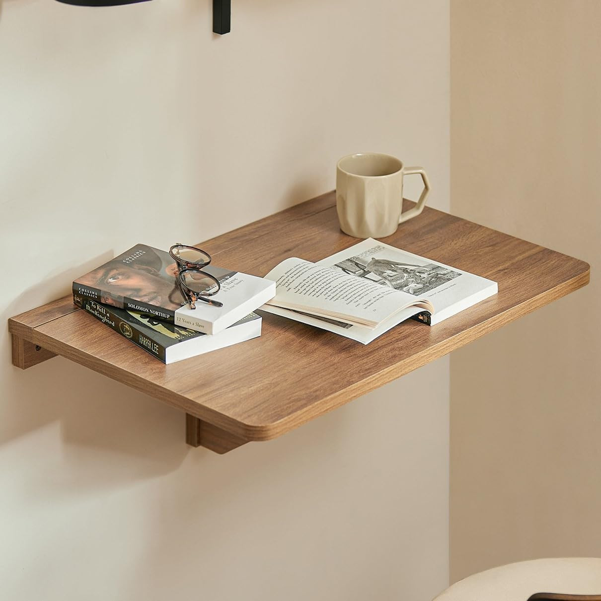 carpentray Wooden Rustic Wall-Mounted Drop-Leaf Table, Folding Kitchen & Dining Table Desk, Home Office Table Desk Workstation, Computer Desk, Trestle Desk, Natural