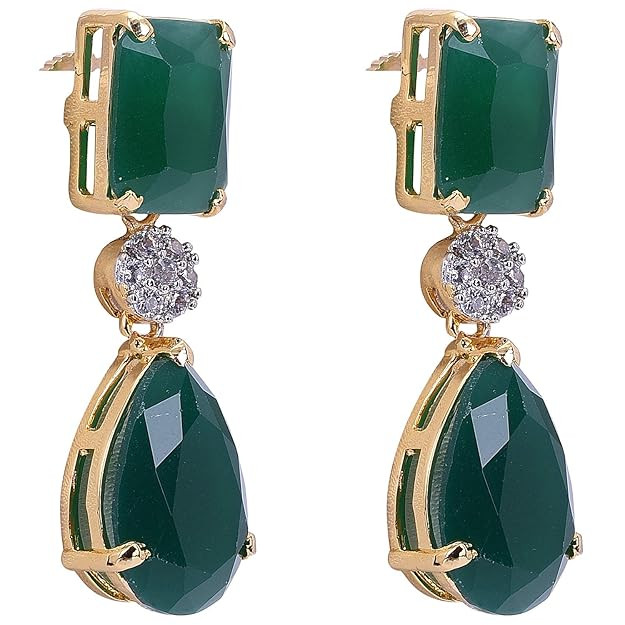 Ratnavali Jewels American Diamond Gold Plated Bold Stunning Green Red Blue White Earrings Dangle Drop For Women/Girls RV3205