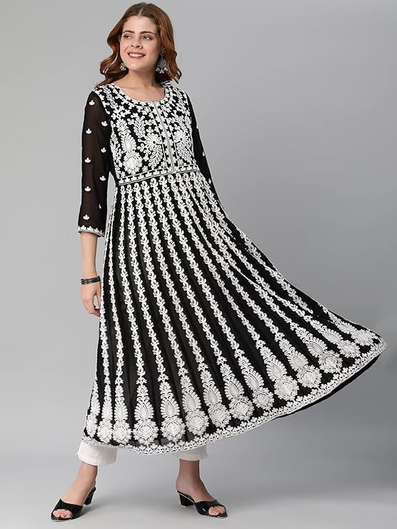 GoSriKi Women's Chikankari Embroidered Kurti Combo Pack of 2 (Stho White & Kari Black-GS_XXL_Multi_XX-Large)