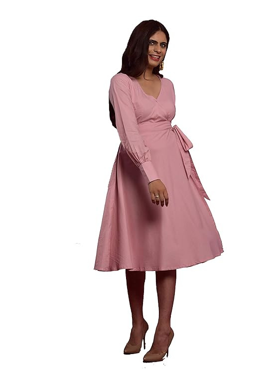 Ikk Kudi by Seerat Baby Pink Fit and Flare Tie Western Dress for Women/Girls