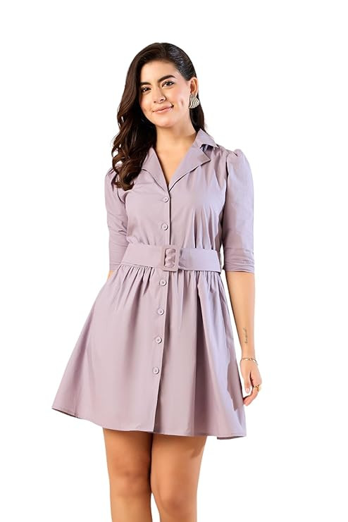 KIARABEL Western Women Dress | Button Down with Belt Dress for Women| Fashionable & Comfortable | One-Piece Dress for Women
