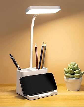 Color Mode Led Study Table Desk Lamp For Students With Pen & Phone Holder, Rechargeable Touch On/Off Studying