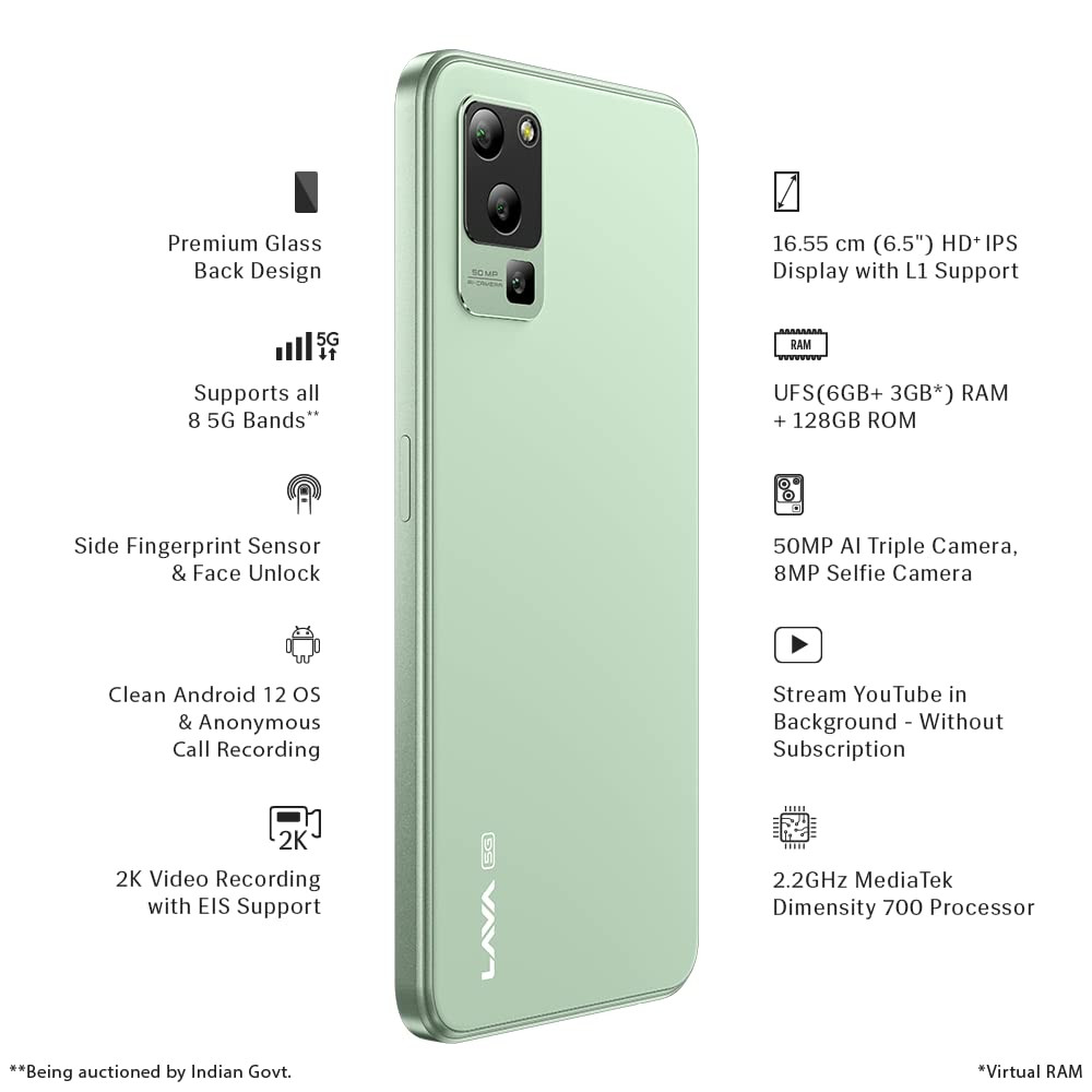 Lava Blaze 5G (Glass Green, 6GB RAM, UFS 2.2 128GB Storage)| Segment's Most Affordable 5G Smartphone| Ultrafast Mediatek D700