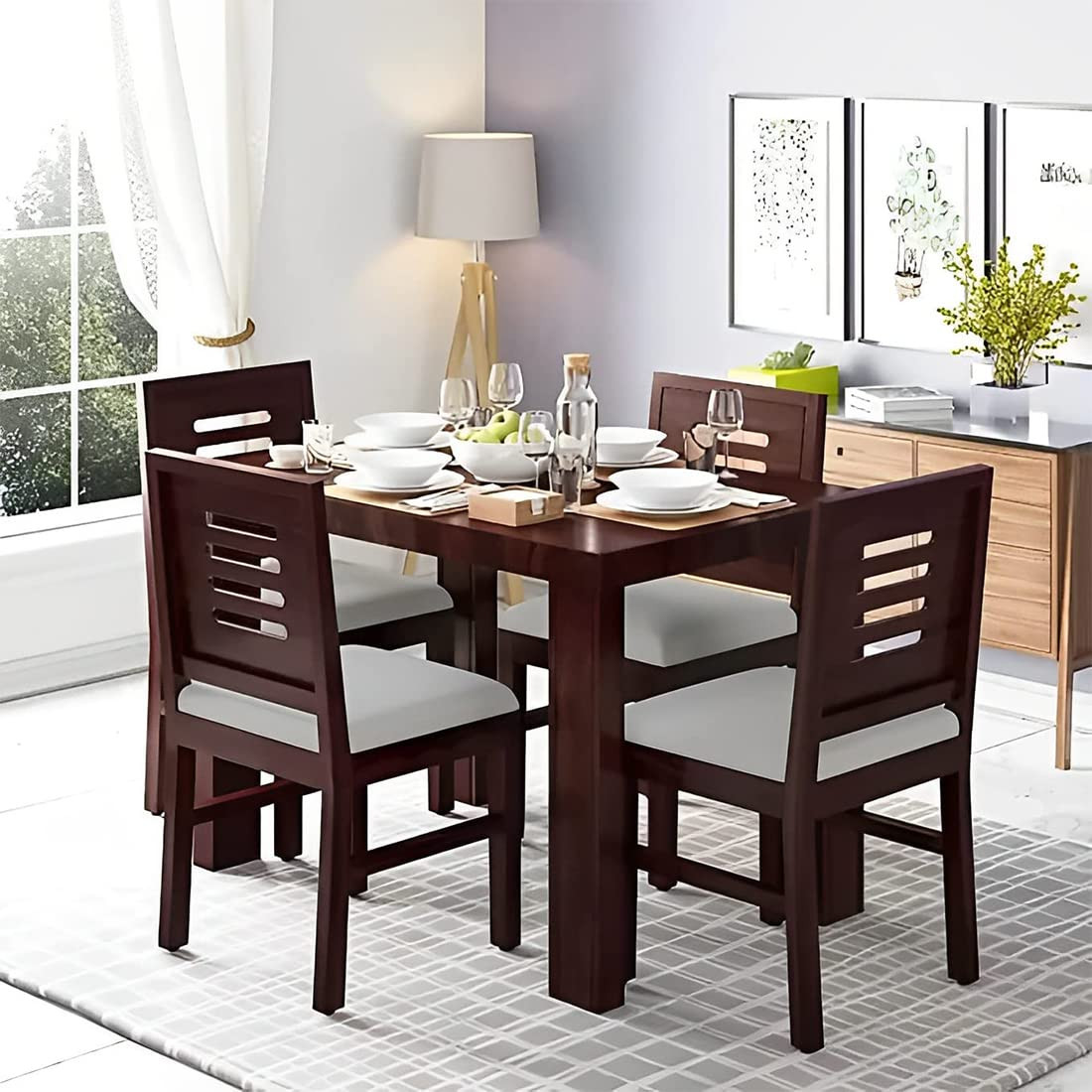 KENDALWOOD™ Furniture Solid Wood Dining Table with 4 Chairs | 4 Seater Dining Set | Wooden Dining Table with Chair - Dining Room Furniture |