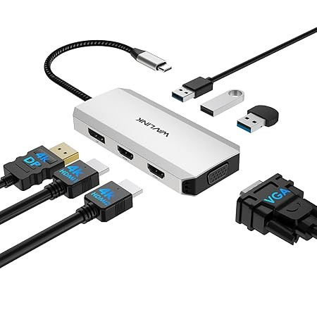 USB C Docking Station Quad Monitor, 7-in-1 Multiport with Dual 4K HDMI, 4K DP, VGA, 3xUSB2.0, for Dell/HP/Lenovo/Thinkpad,